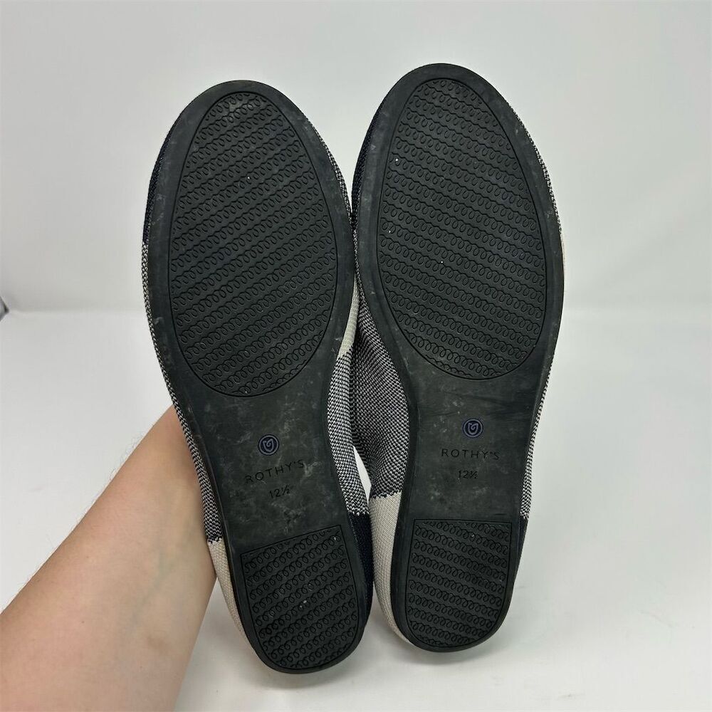 Rothy's Women's White and Black Plaid Cap Toe Flats Size 12.5 Slip-On Comfort - Picture 9 of 12